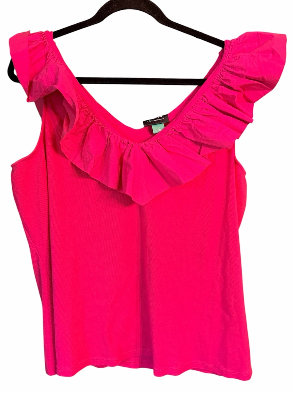 Maeve Anthropologie Bright Pink Ruffle Tank Top, size 2X NWT